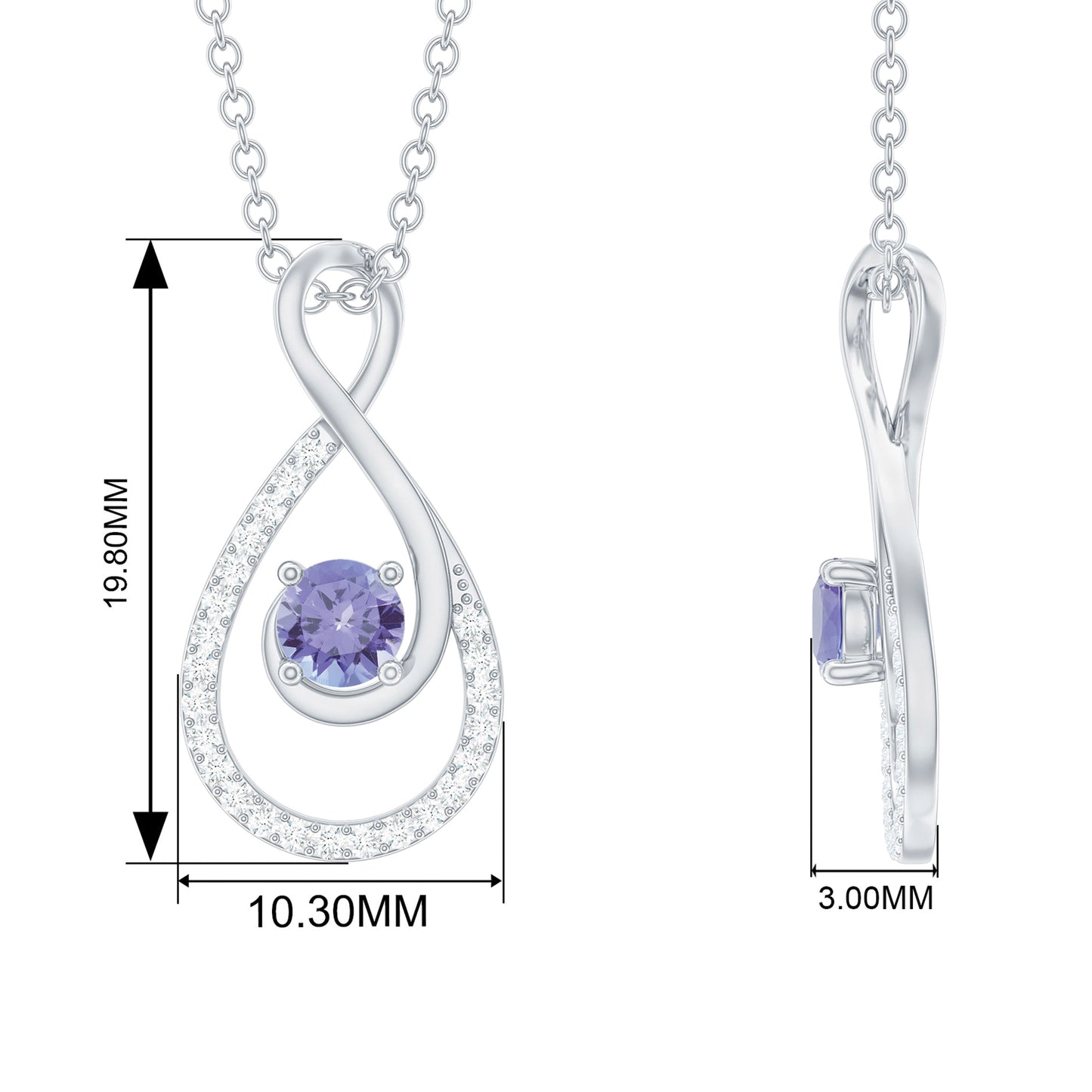 Souverel Dames Ketting met Druppelvormige Tanzaniet en Diamanten Hanger in 14K Geelgoud