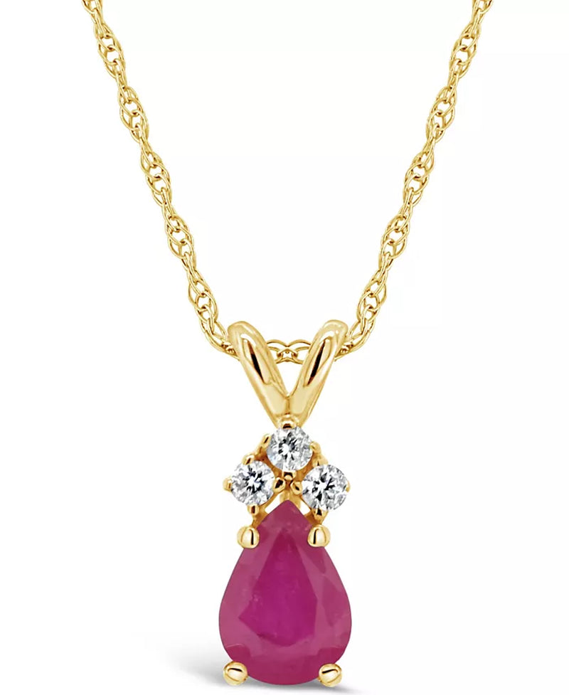 Souverel - Prachtige Druppelvormige Robijn Hanger met Diamantaccenten