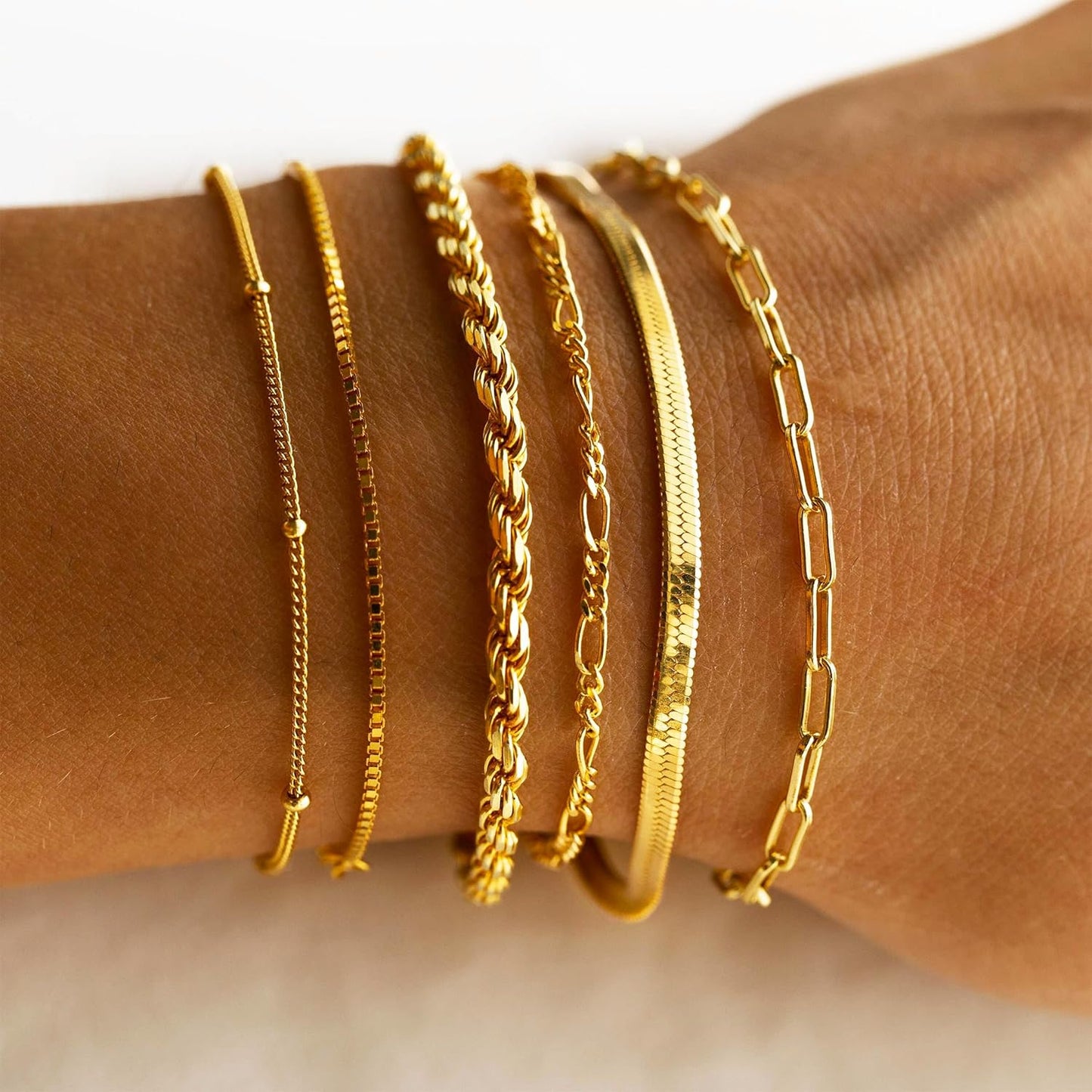 Souverel 6-Delige Stackable Armband Set – 14K Goud Verguld, Dainty & Waterbestendig