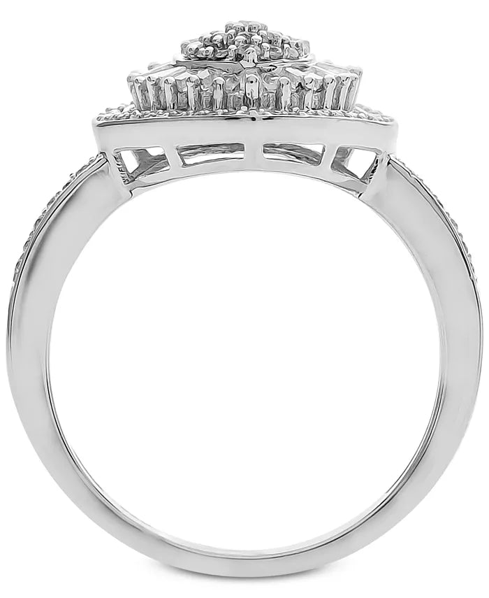 Souverel Hartvormige Cluster Ring met Baguette- en Ronde Diamanten