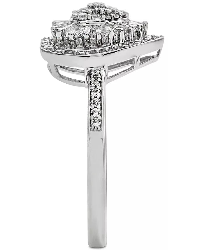 Souverel Hartvormige Cluster Ring met Baguette- en Ronde Diamanten