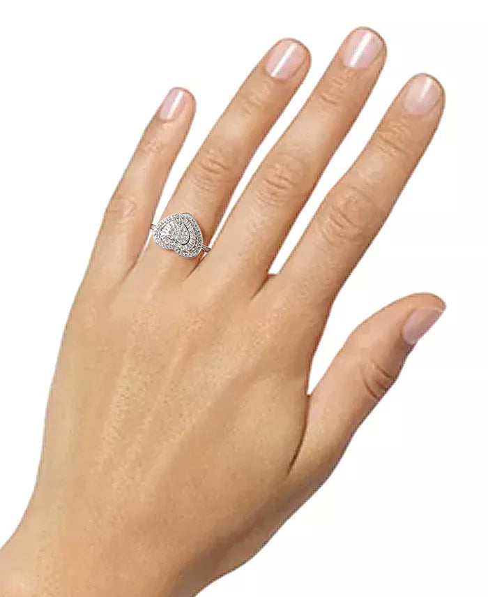 Souverel Hartvormige Cluster Ring met Baguette- en Ronde Diamanten