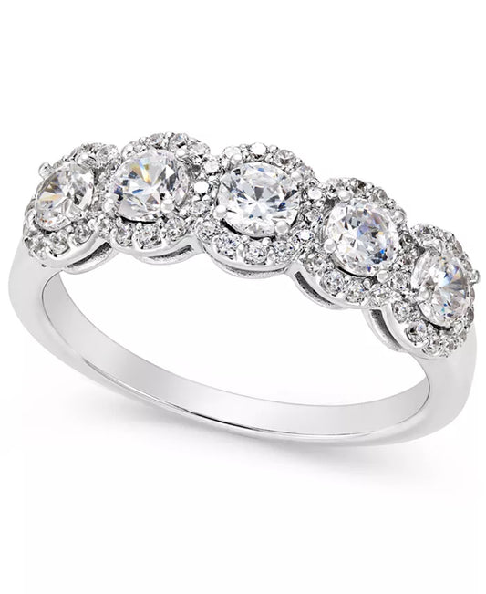 Souverel Twee-Lagen Rondgeslepen Diamant Ring – Tijdloze Elegantie in 14k Witgoud