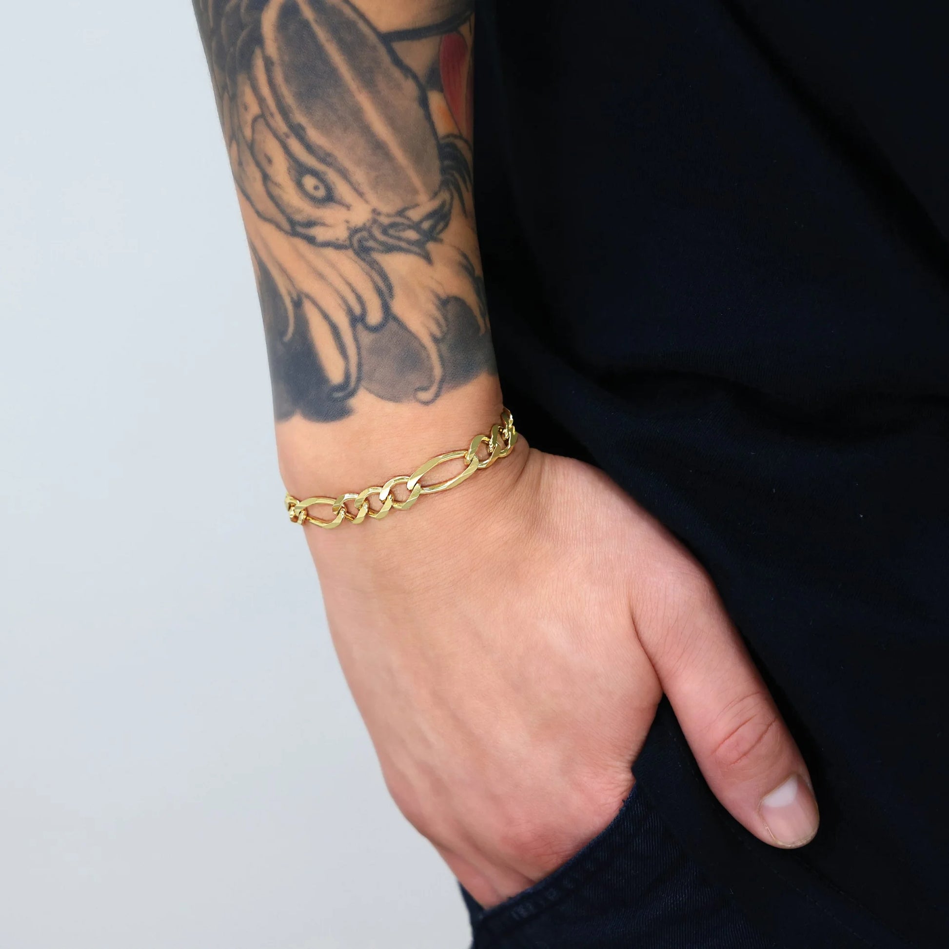 Souverel – Italiaanse Herenarmband van Massieve Figaro Schakel in Echt 14K Geelgoud