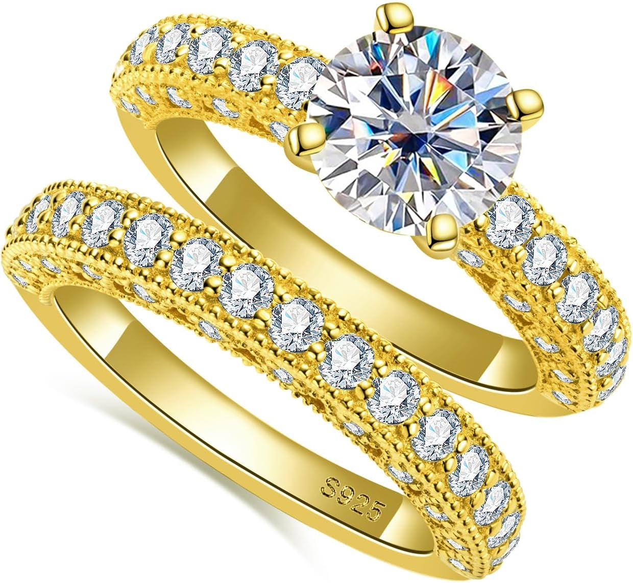 Souverel Moissanite Ringenset, 14K Goud Verguld op 925 Sterling Zilver