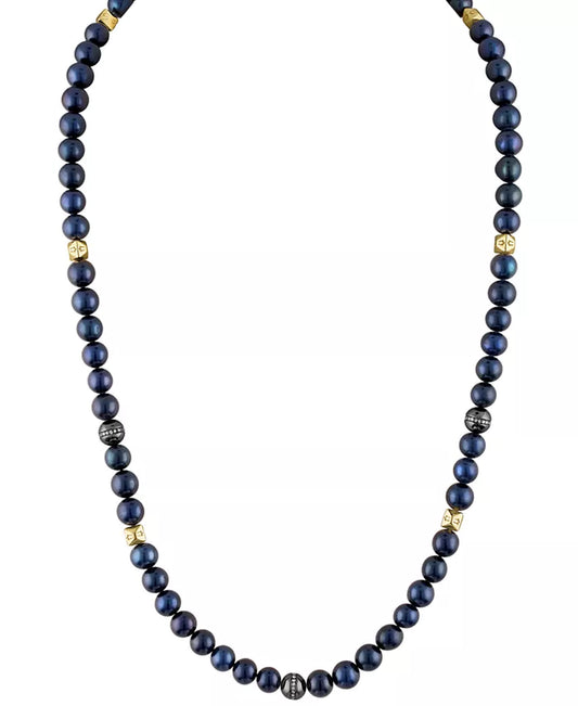Souverel Navy Blauwe Zoetwaterparelketting met Diamantaccenten 
