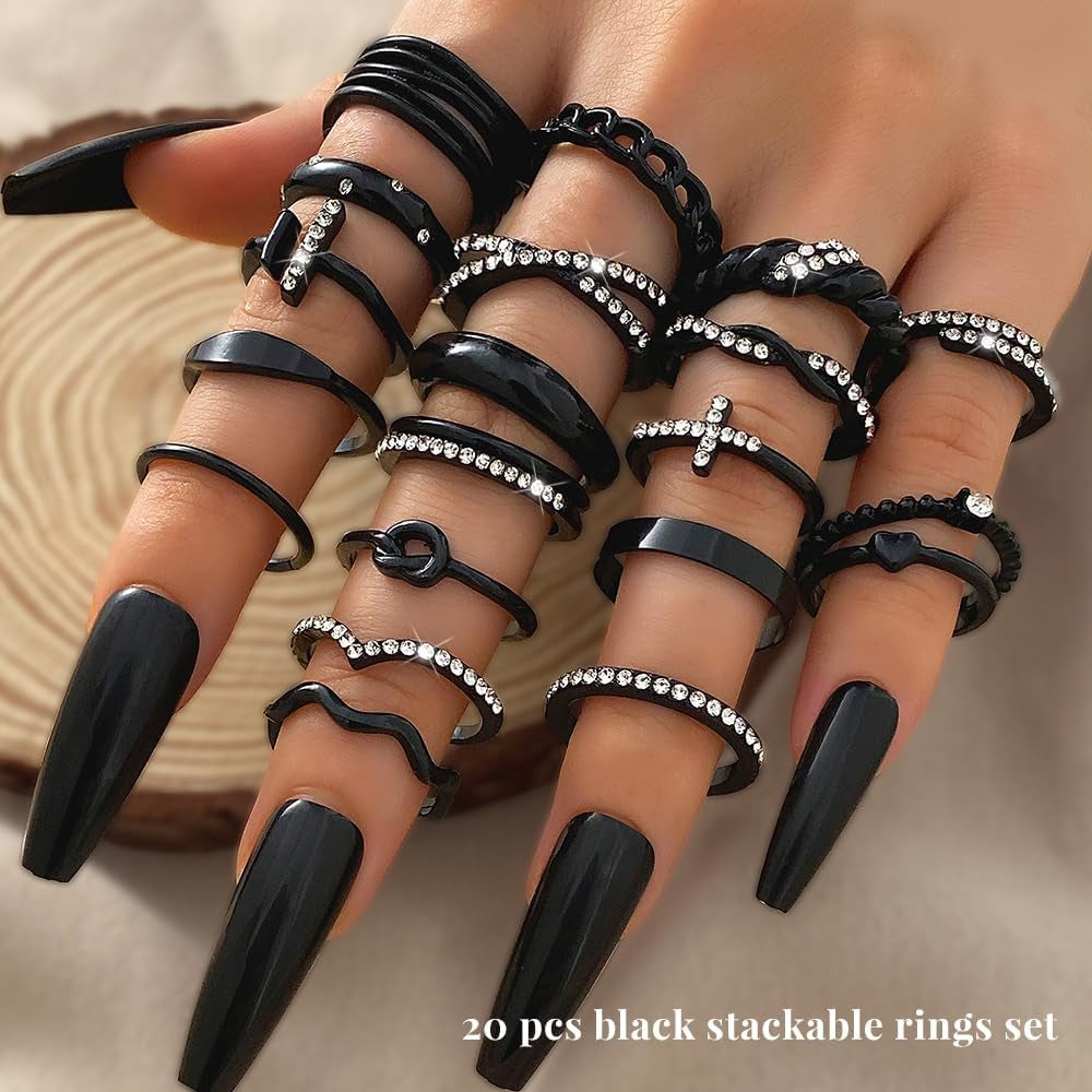 Souverel 20-Delige Black Ringenset – Elegant, Hypoallergeen & Perfect voor Stacking