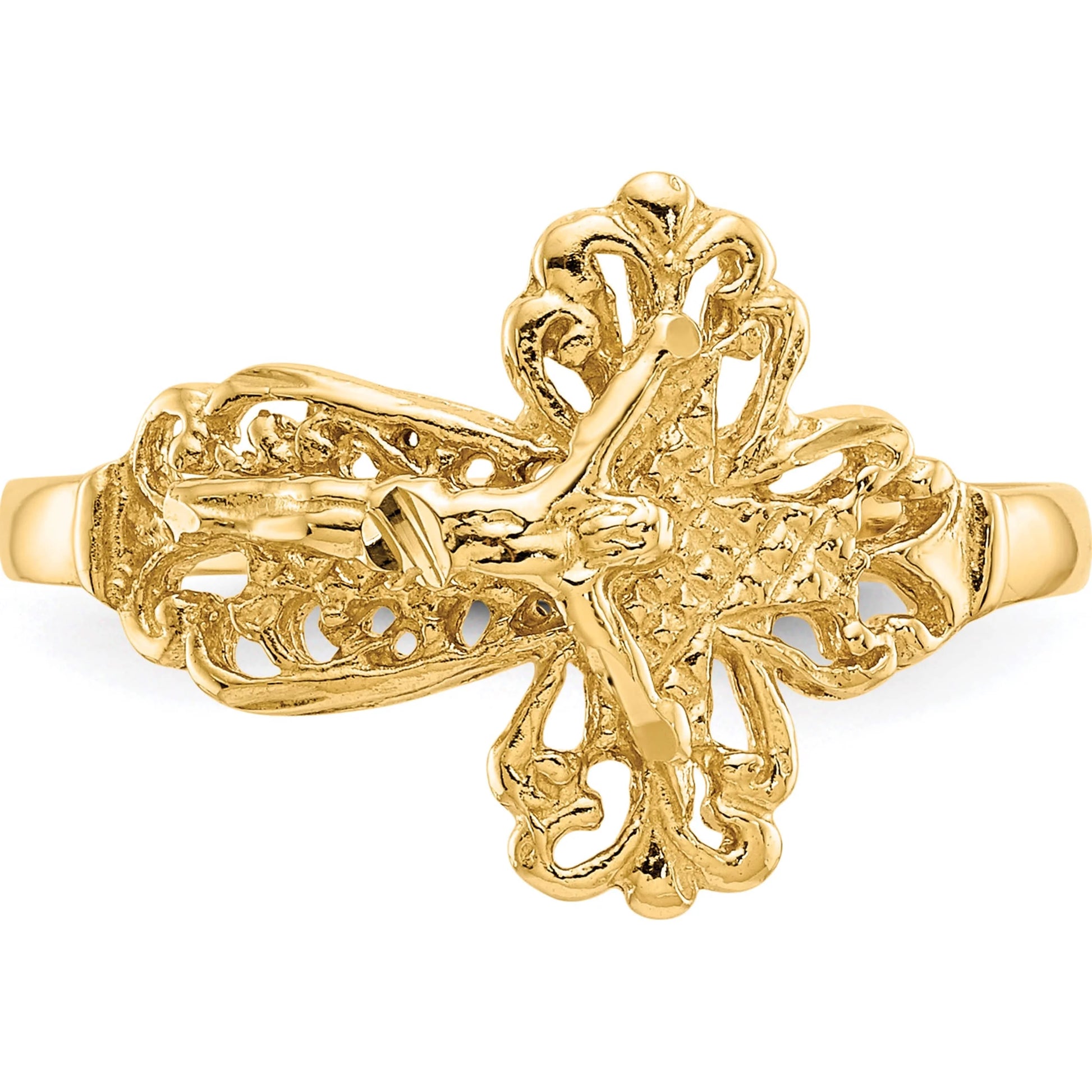 Souverel Crucifix Ring in 14K Geelgoud met Diamantslijping