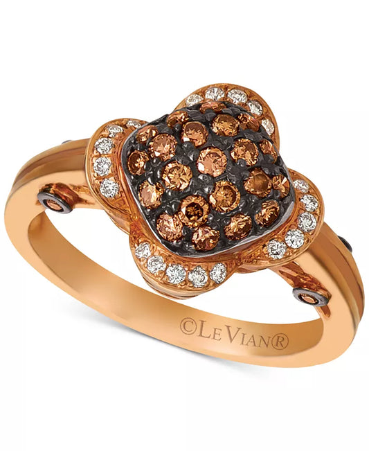 Souverel - 14k Rosé Gouden Ring met Witte en Chocolade Diamanten