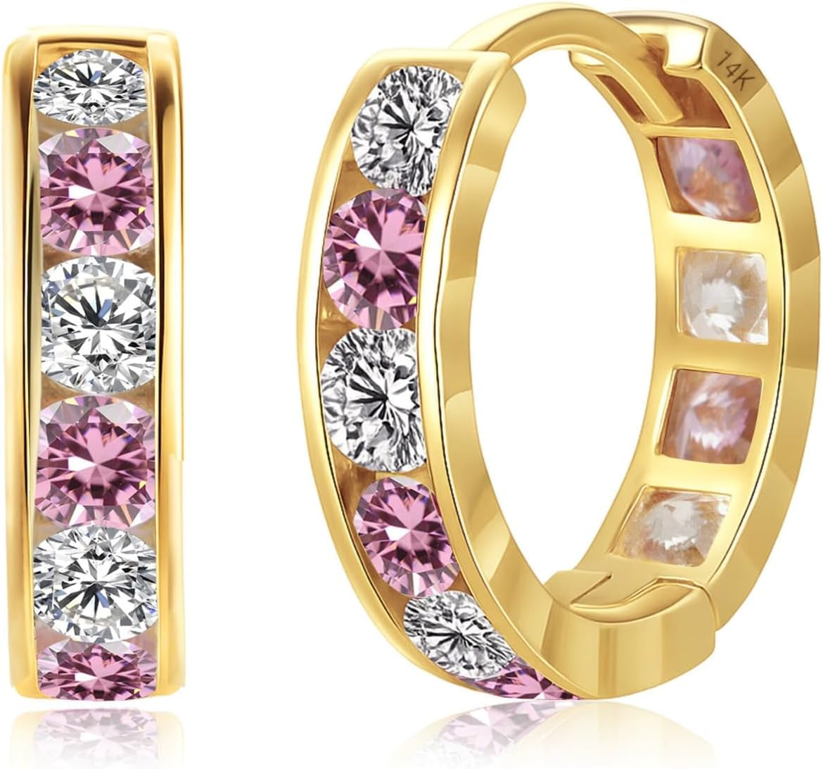 Souverel 14K ColorPop CZ Hoops – Verfijnde 14-karaats gouden oorbellen met kleurrijke schittering