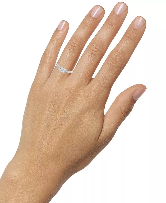 Souverel 14k Witgouden Quad Ring met Prinses- en Ronde Diamanten