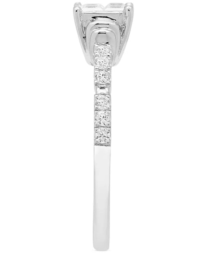 Souverel 14k Witgouden Quad Ring met Prinses- en Ronde Diamanten