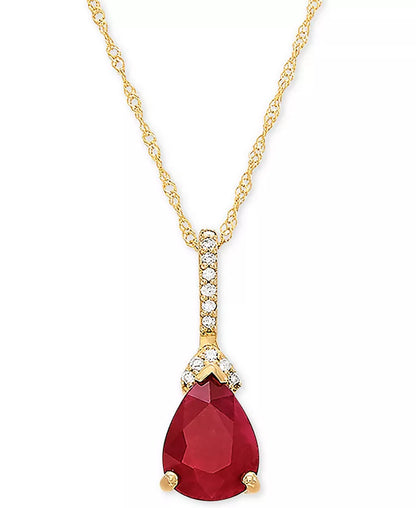 Souverel – 14k Gouden Hangerketting met Parelvormige Robijn en Diamantaccenten