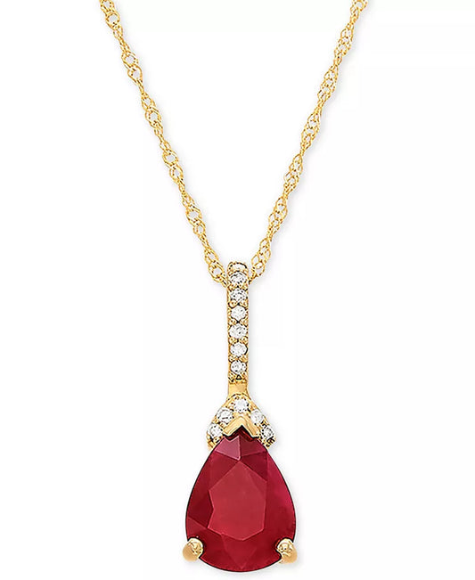 Souverel – 14k Gouden Hangerketting met Parelvormige Robijn en Diamantaccenten