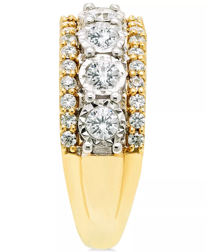 Souverel Drie Rijige Diamanten Ring