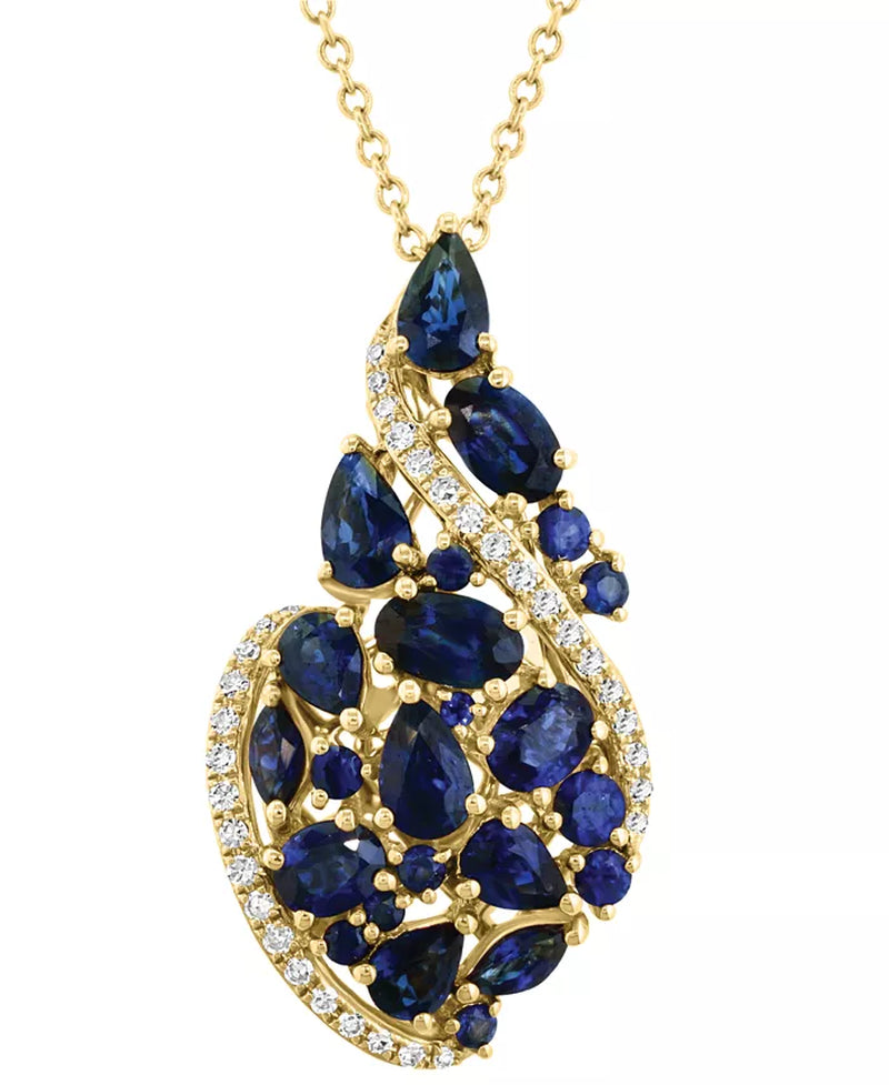 Souverel – 14k Gouden Hangerketting met Artistieke Cascade van Robijnen en Diamanten 