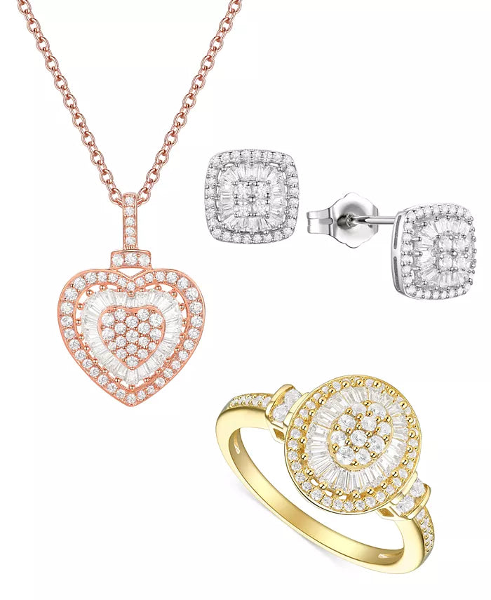 Souverel Hartvormige Cluster Ring met Baguette- en Ronde Diamanten