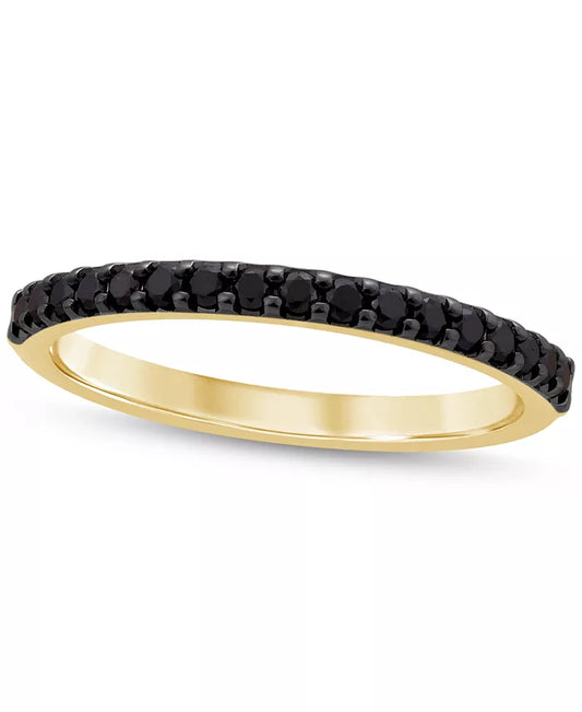 Souverel 14k Geelgouden Ring met Zwarte Diamanten