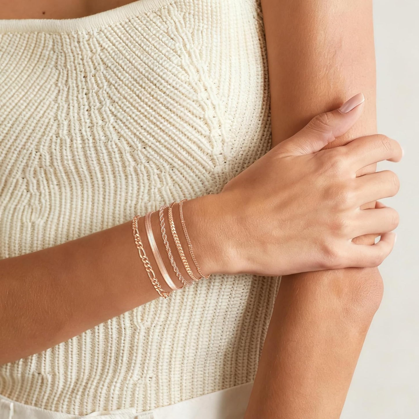 Souverel 5-Delige Stackable Armband Set – Roségoud, Dainty en Verstelbaar