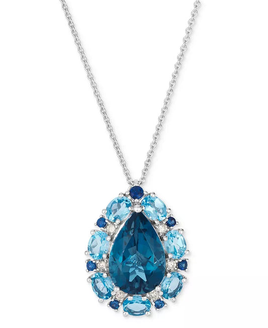 Souverel – 14k Witgouden Ring met Blauw Topaas, Saffier en Diamantaccenten