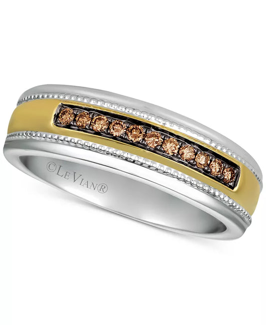 Herenring met Chocolade Diamant in Rond Geslepen Vorm – 14K Goud & Witgoud