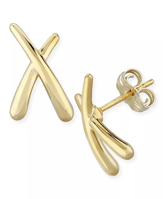 Souverel – Small "X" Stud Earrings Set in 14K Two-Tone Gold 
