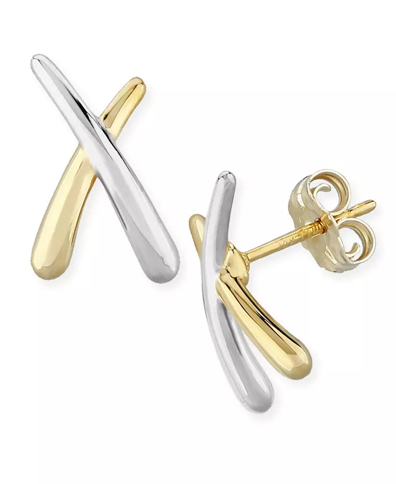 Souverel – Small "X" Stud Earrings Set in 14K Two-Tone Gold 
