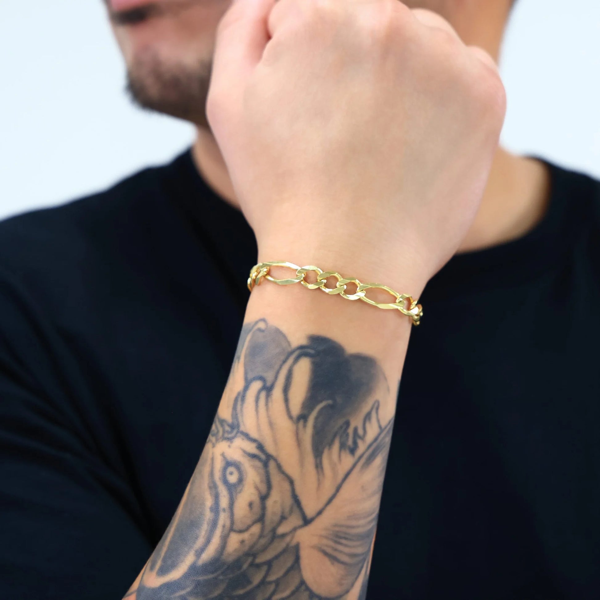 Souverel – Italiaanse Herenarmband van Massieve Figaro Schakel in Echt 14K Geelgoud