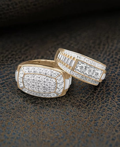Souverel Two-Tone Herenring met 2 Karaat Diamanten Cluster in 10K Goud