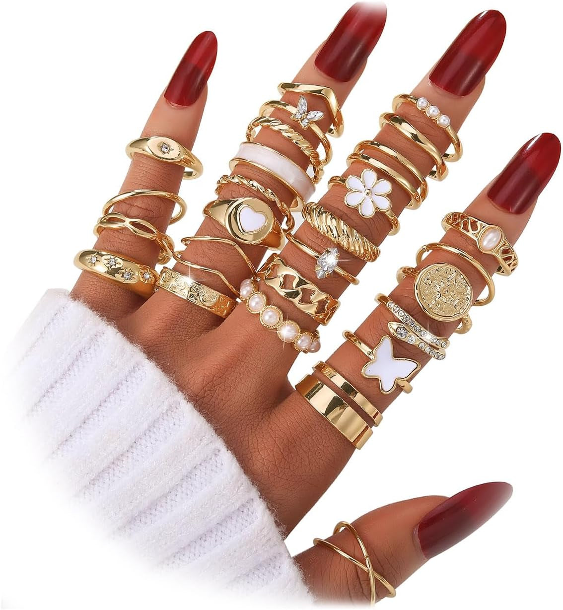 Souverel 24-Delige Golden Ringenset – Elegante, Hypoallergene Mix & Match Ringen