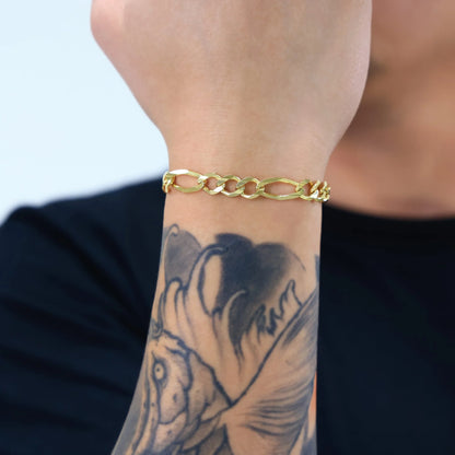 Souverel – Italiaanse Herenarmband van Massieve Figaro Schakel in Echt 14K Geelgoud