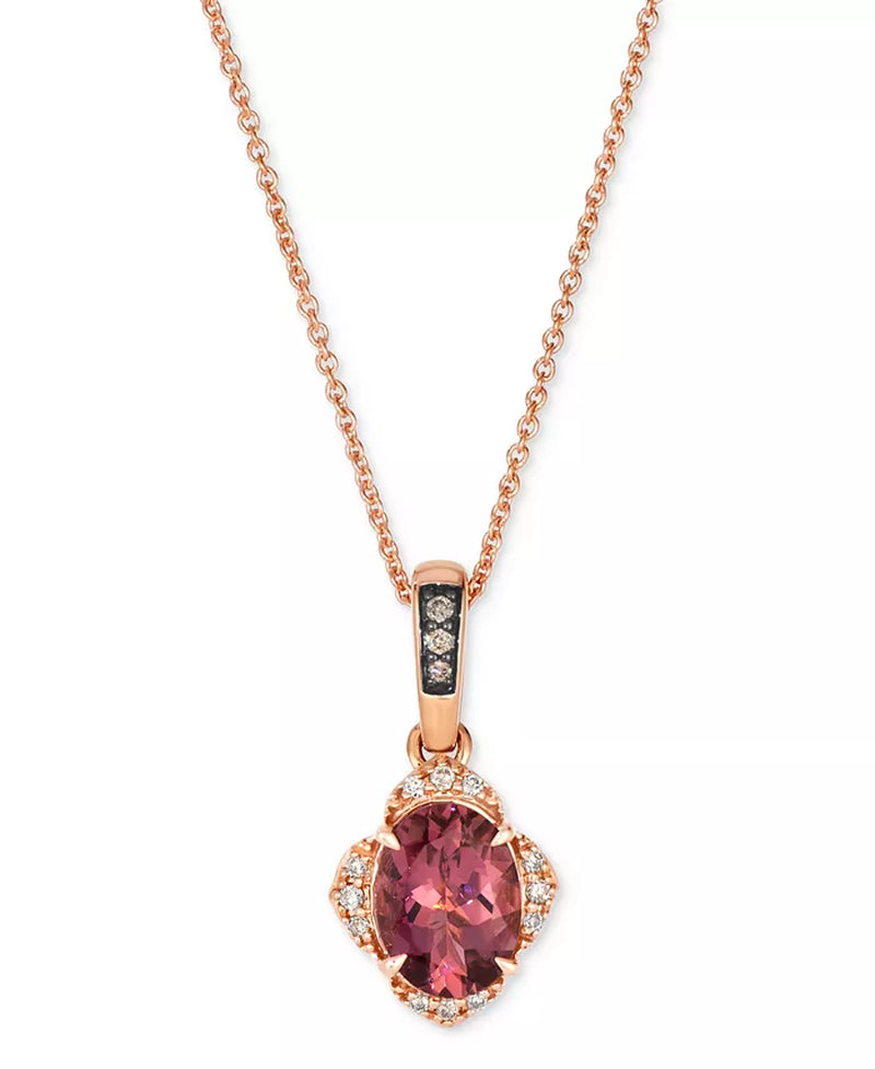 Souverel – 14k Roségouden Hangerketting met Toermalijn en Diamantaccenten