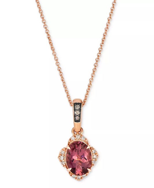 Souverel – 14k Roségouden Hangerketting met Toermalijn en Diamantaccenten