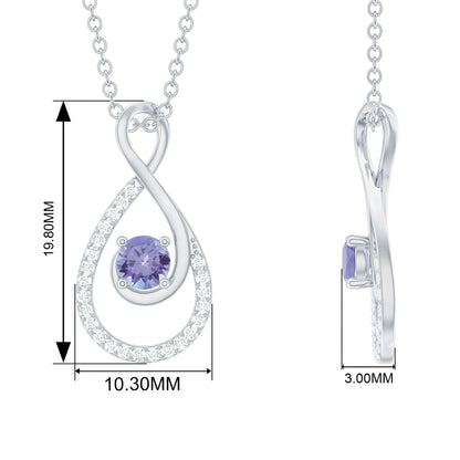 Souverel Dames Ketting met Druppelvormige Tanzaniet en Diamanten Hanger in 14K Geelgoud