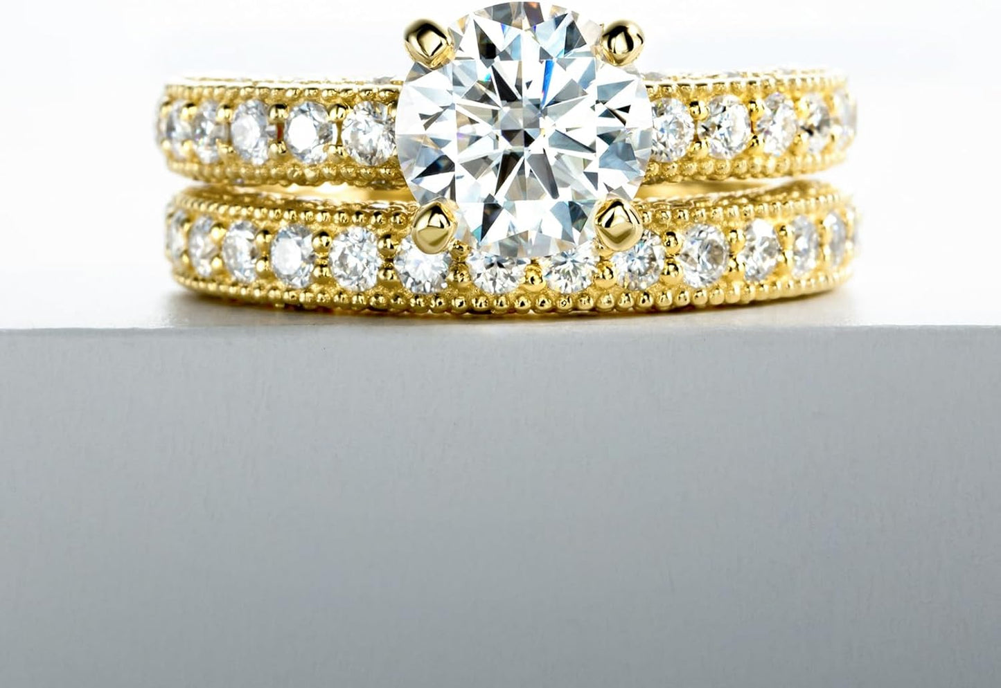 Souverel Moissanite Ringenset, 14K Goud Verguld op 925 Sterling Zilver