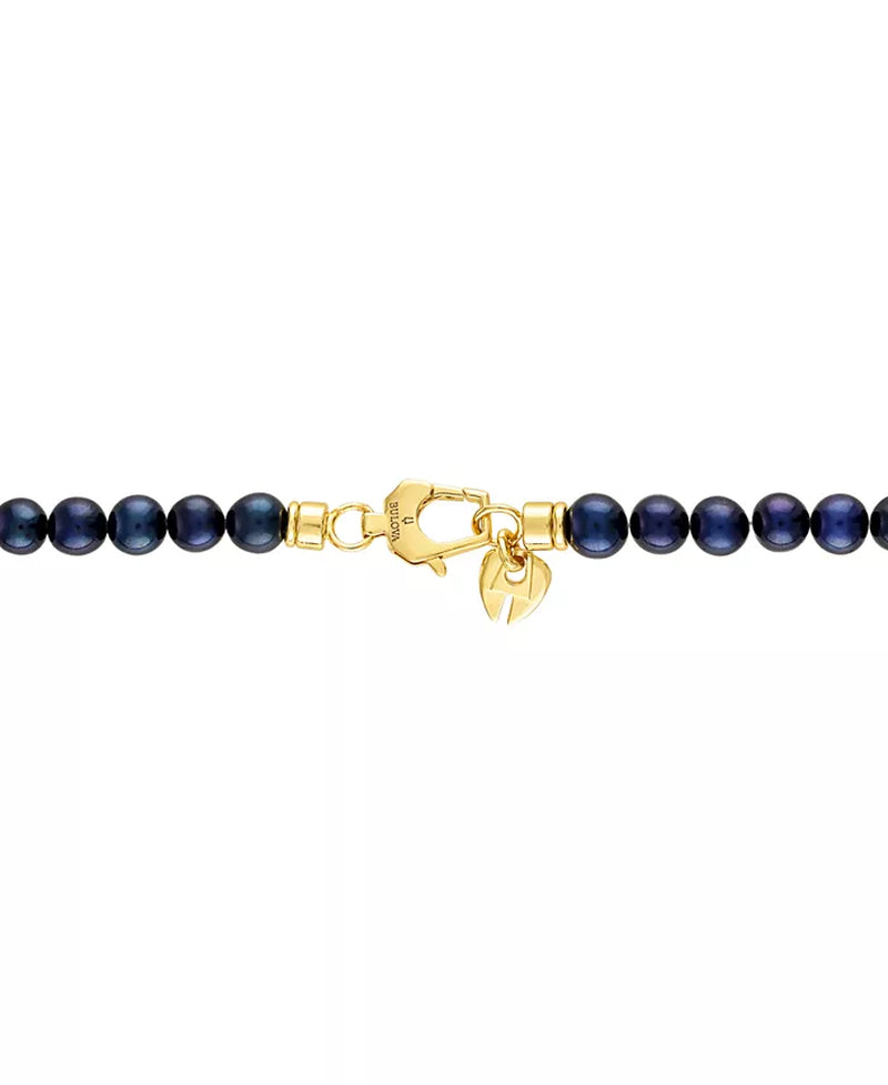 Souverel Navy Blauwe Zoetwaterparelketting met Diamantaccenten 