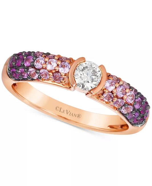 Souverel - Ombre Ring met Nude Diamond en Roze Saffieren