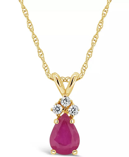 Souverel - Prachtige Druppelvormige Robijn Hanger met Diamantaccenten