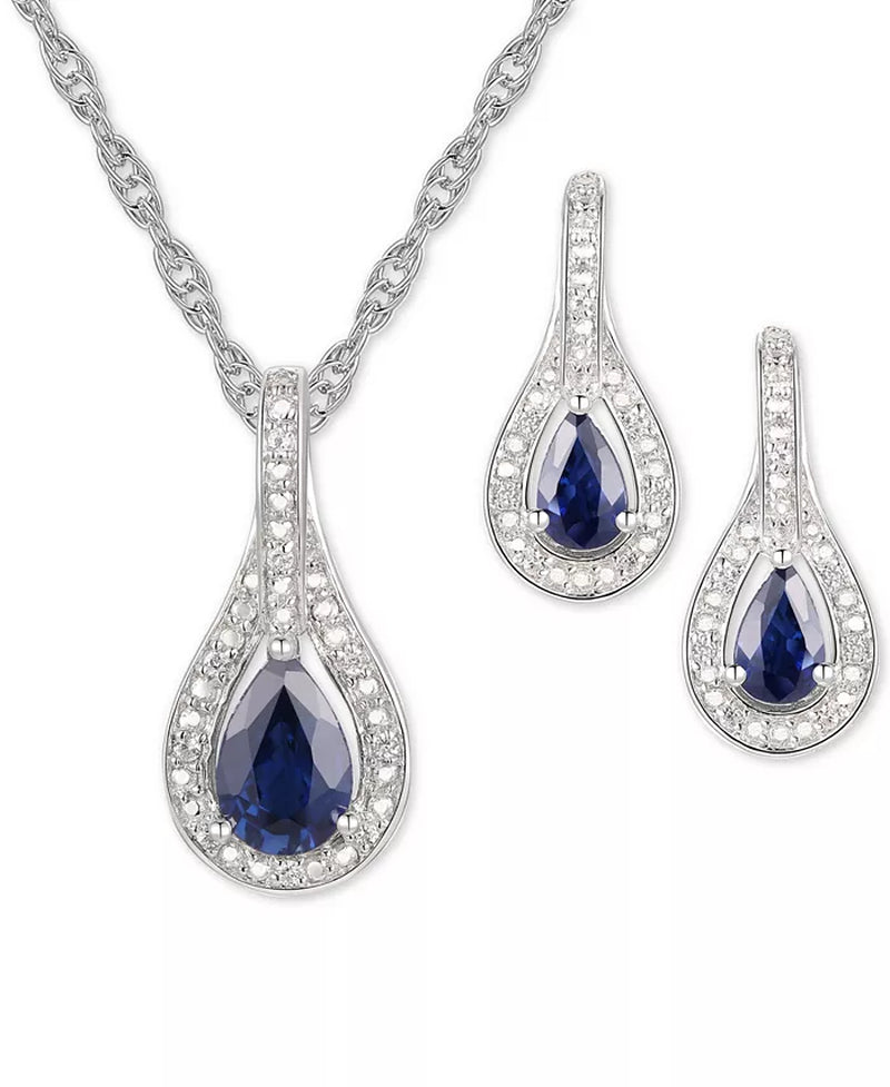 Souverel 2-Delige Set: Peervormige Edelsteen & Diamantaccent – Hangerketting en Oorbellen in Zilver of 14k Goudgeplateerd Zilver