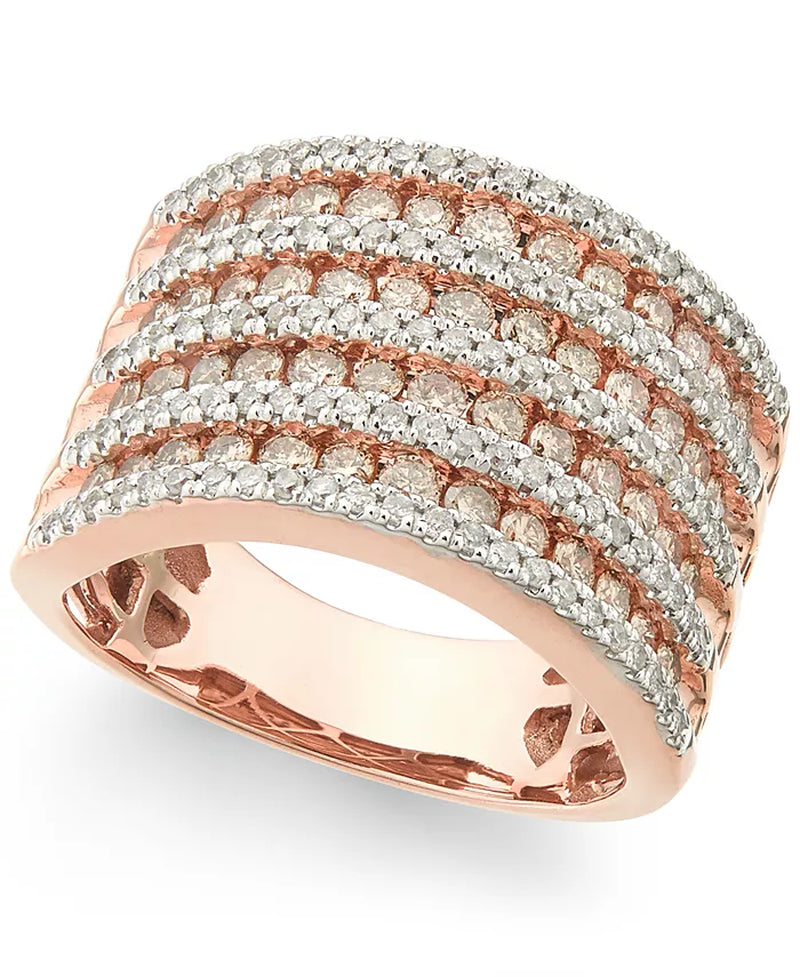 Souverel - Moderne Multi-Rij Diamantenring in 14k Roségoud