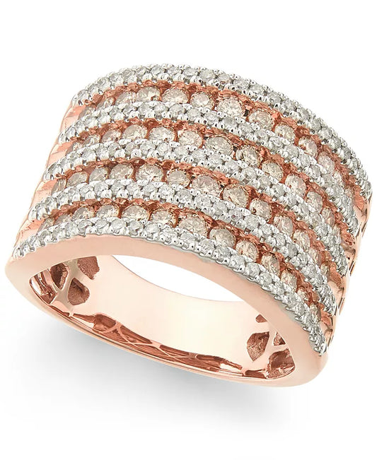 Souverel - Moderne Multi-Rij Diamantenring in 14k Roségoud