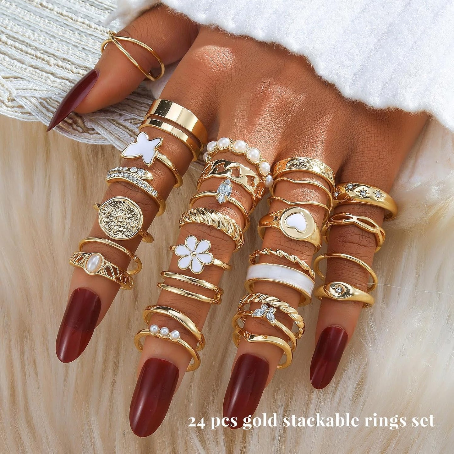 Souverel 24-Delige Golden Ringenset – Elegante, Hypoallergene Mix & Match Ringen