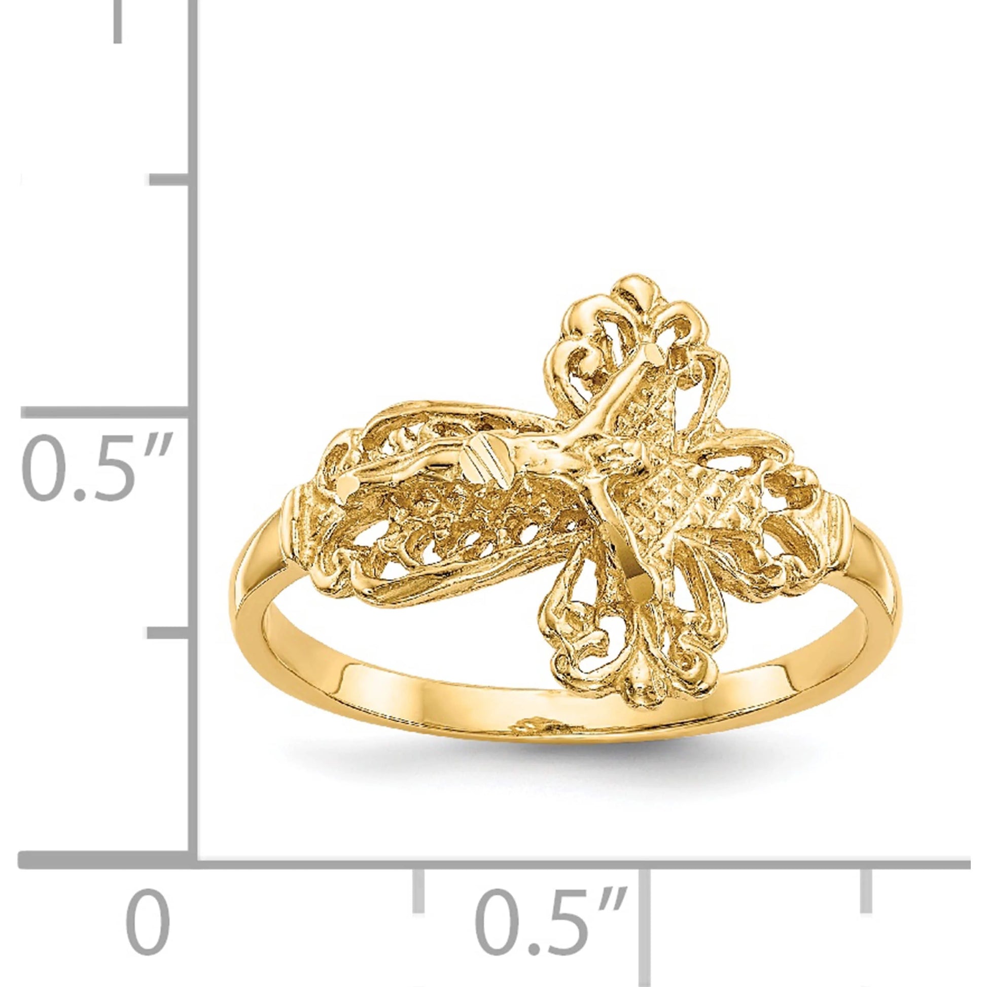 Souverel Crucifix Ring in 14K Geelgoud met Diamantslijping