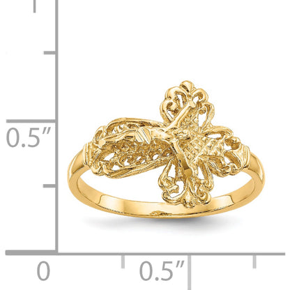 Souverel Crucifix Ring in 14K Geelgoud met Diamantslijping