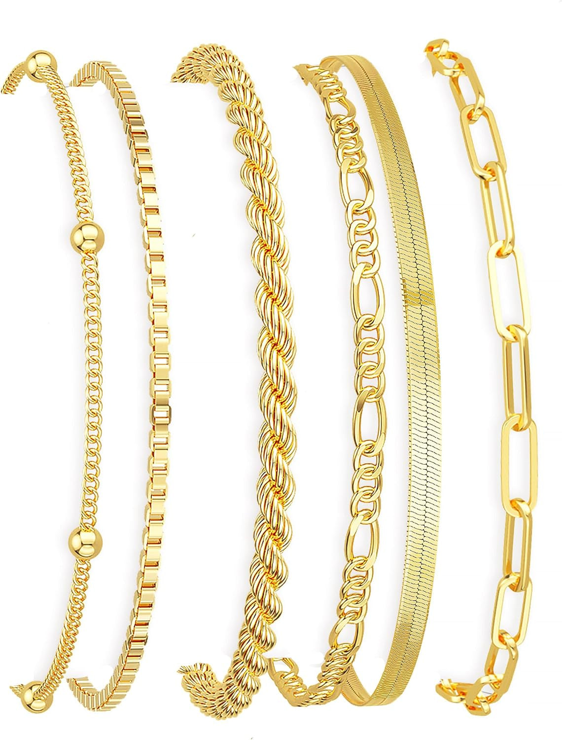 Souverel 6-Delige Stackable Armband Set – 14K Goud Verguld, Dainty & Waterbestendig