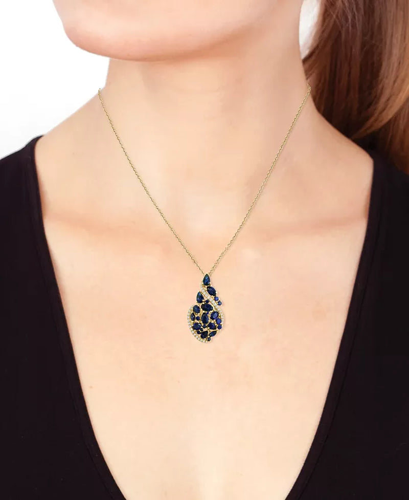 Souverel – 14k Gouden Hangerketting met Artistieke Cascade van Robijnen en Diamanten 