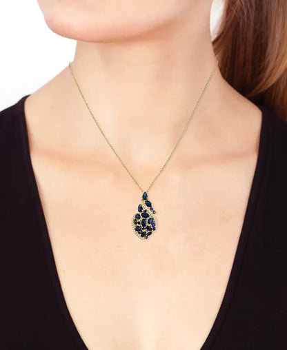 Souverel – 14k Gouden Hangerketting met Artistieke Cascade van Robijnen en Diamanten 