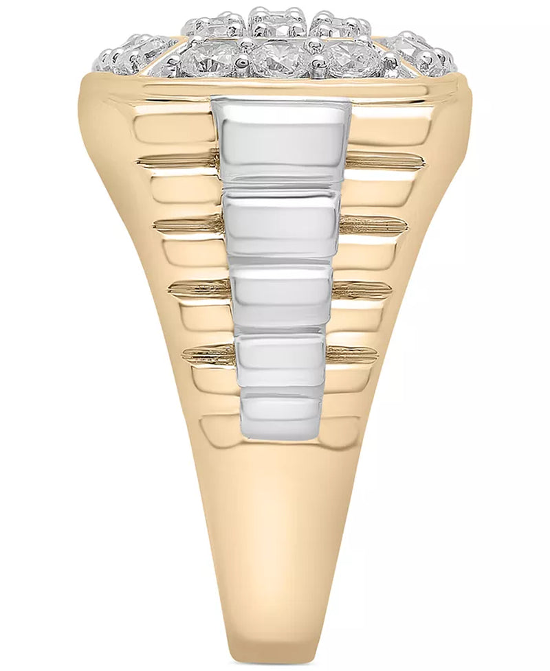 Souverel Two-Tone Herenring met 2 Karaat Diamanten Cluster in 10K Goud