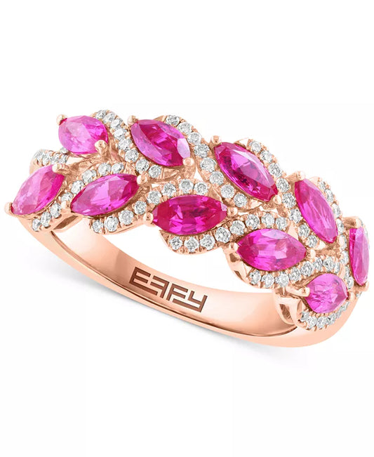 Damesring met Robijn en Diamanten in 14K Roségoud