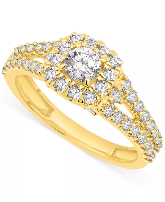 Verlovingsring met Diamant Halo in 14K Geelgoud – 1.00 ct.